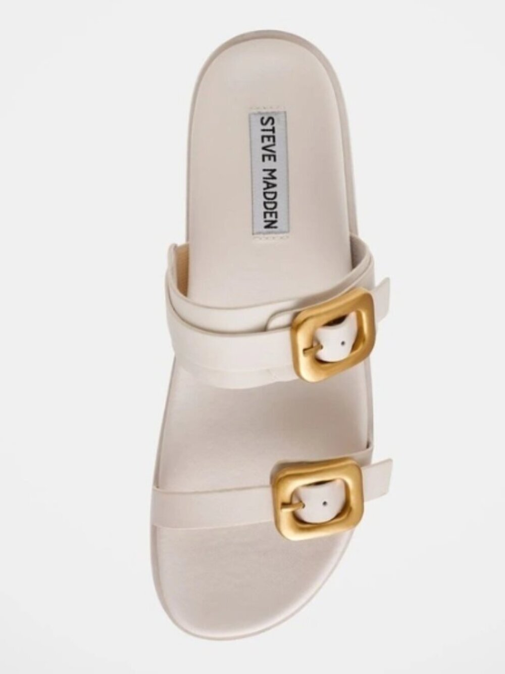 Steve Madden  Margey Sandals Size 7 in Bone Gold Tone Buckles Minimalist Casual